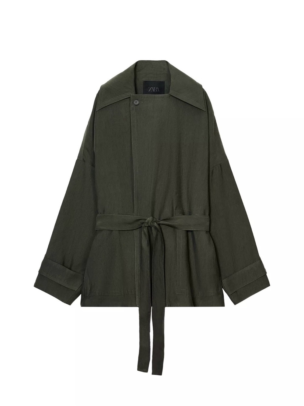 Zara Dark Olive Green Belted Utility Trench Jacket